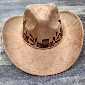 Tan Floral Cowboy Hat handcrafted adjustable size